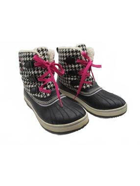 Sorel Tivoli Houndstooth Waterproof Winter Snow Boots Women's Size 8 Black Pink